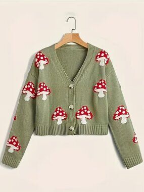 Super Cute Mushroom Jacquard Cardigan
